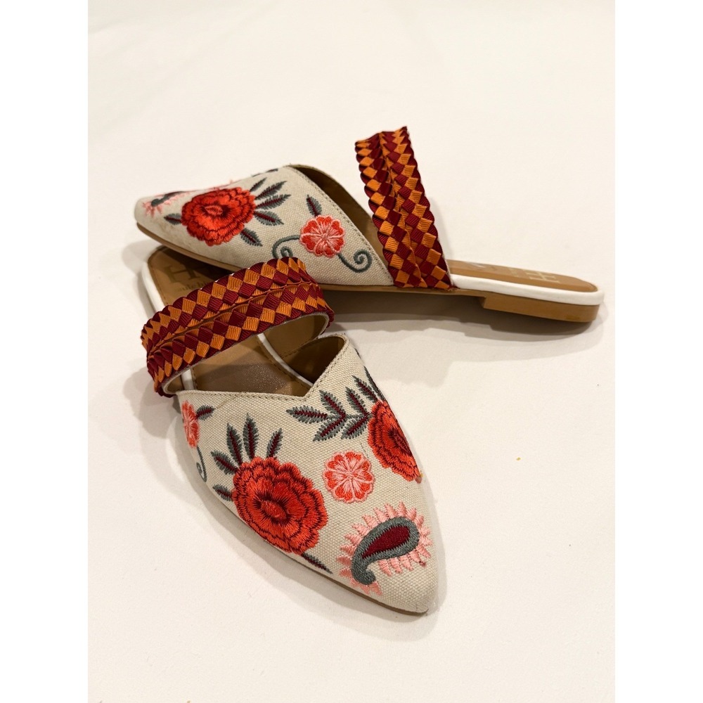 Haute Hippie Floral Embroidered Pointed Toe Mules Slides Women's 8 Boho Cottage - Picture 8 of 8